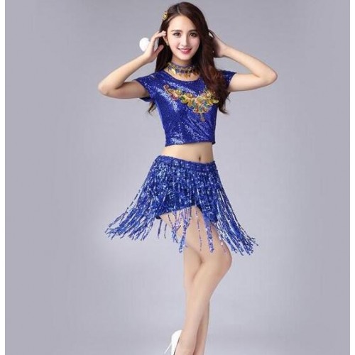 Women's girls jazz hiphop dance costumes sequin street cheerleaders gogo dancers stage performance outfits costumes